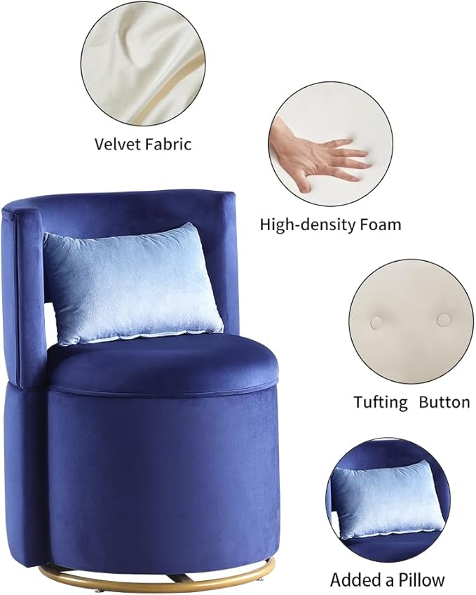 360° Swivel Accent Chair with Velvet PillowRound Storage Sofa Club Upholstered Barrel Modern Arm Chair for Nursery Living Room Hotel Bedroom Office Lounge Hotel Office (Blue)