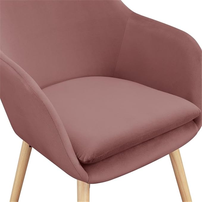 Pemberly Row Contemporary Accent Chair Pink Velvet Fabric Solid Red Oak Legs Detachable Foam Cushion 25.25 x 26.75 x 33.5 in Stylish Living Room or Office Seating