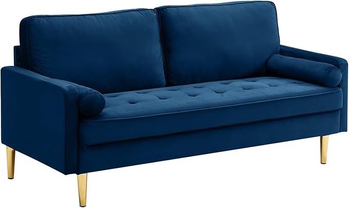 65'’ Velvet Upholstered Loveseat Sofa with Gold Metal Legs Modern Tufted Backrest Couch Solid Wood Frame for Living Room BedroomApartmentOfficeSmall Space (Navy)