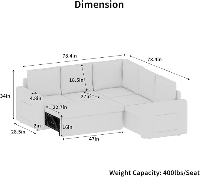 L Shaped Sectional Sofa with Pull Out Bed Premium Modern Linen Modular Sectional Sofa Large Slim Sofa Convertible Sleeper Couch Bed Certified Large 5 Seat Sectional Couch for Living Room Green