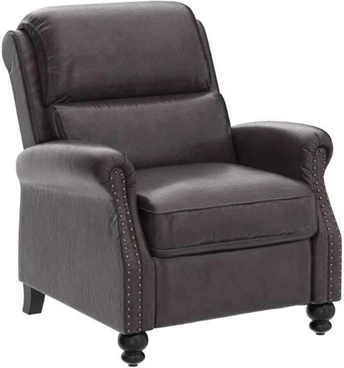 CANMOV Pushback Recliner Chair Faux Leather Armchair Push Back Recliner with Rivet Decoration Single Sofa Accent Chair for Living Room Dark Grey