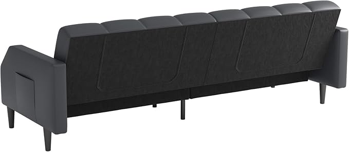 Fadware Faux Leather Couch Convertible Futon Sofa Bed with Adjustable Backrest Mid Century Leather Sofa Loveseat with Side Pockets&amp Metal Leg Modern Leather Sleeper Sofa for Living Room Bedroom