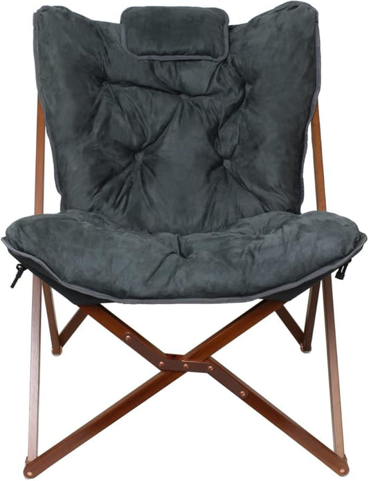 Zenithen Portable Foldable Indoor Wood Butterfly Folding Accent Chair Perfect for Dorm Rooms Bedrooms and Living Rooms Use for Lounging Reading Studying and Gaming Gray