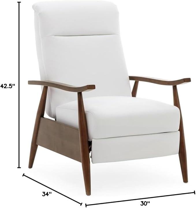 Pemberly Row Push Back Recliner Chair Faux Leather Upholstery Wooden Arms Milky White Finish Modern Reclining Living Room Chair 42.5 Hx30 Wx34 D