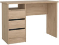 Pemberly Row Writing Desk 43.31 in. H x 19.09 in. D x 29.92 in. W Engineered Wood with Jackson Hickory Finish 3 Smooth Gliding Drawers Open Shelf Compact Home Office Desk for Small Spaces