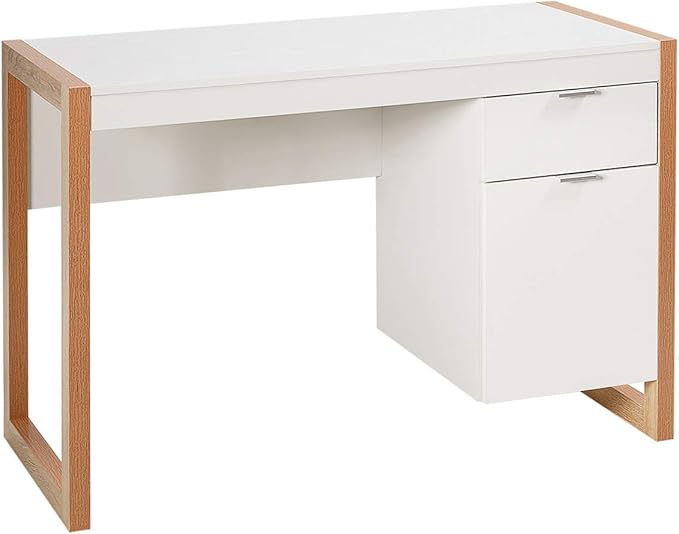 Tangkula Wooden Home Office Desk with Drawer &amp Cabinet PC Laptop Workstation Study Writing Desk Ideal for Bedroom Home Office (White &amp Natural)