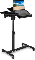 Mobile Laptop Desk Standing Desk Height Adjustable Rolling Table Bed Side Laptop Table with 2 Tilting Desktops and Wheels 360° Rotatable Computer Workstation for Office Home and Hospital Black