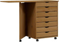 vidaXL Moss 7-Drawer Chest with Foldable Desk Solid Pine Wood Mobile File Cabinet Storage Cabinet on Wheels Chest of Drawers for Home Office Easy Assembly &amp Maintenance Honey Brown