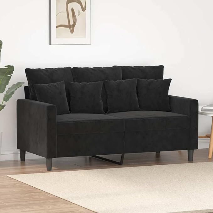 vidaXL Modern 2-Seater Black Velvet Sofa with Sturdy Metal Frame – Deep Comfort Seat - Ideal for Living Room Lounge or Home Office