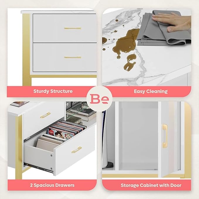 Bestier TV Stand for 75/80/85 inch TVs LED Gaming Entertainment Center Media Console with Glass Shelves for Living Room 2 Storage Drawers &amp Cabinets for Bedroom White Glossy