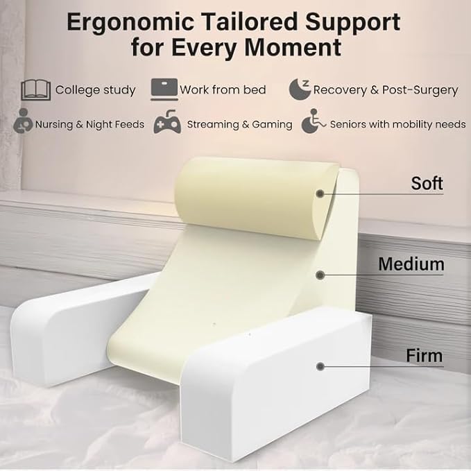 ENITYA Reading Pillow for Sitting in Bed Adult 19 Back Support Pillow for Bed Sitting up Backrest Cushion for RecliningGamingRestingWatching TV in Couch or Floor Wedge with Arms Medium(Grey)