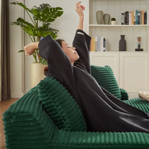 79 Double Chaise Lounge Chair Indoor: Oversized Comfy Corduroy Upholstered Boneless Couch with 4 Pillows for Living Room Bedroom and Apartment Deep Seat Sleeper Sofa 2-Seat Green