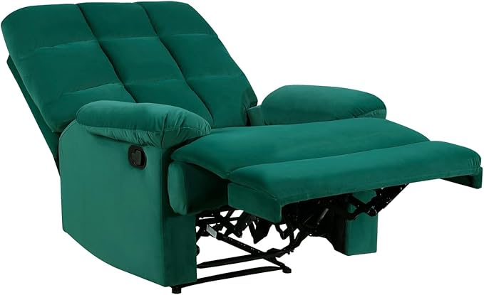 Green Velvet Upholstery Recliner - Modern Luxurious Living Room Chair with Pillowtop Arms