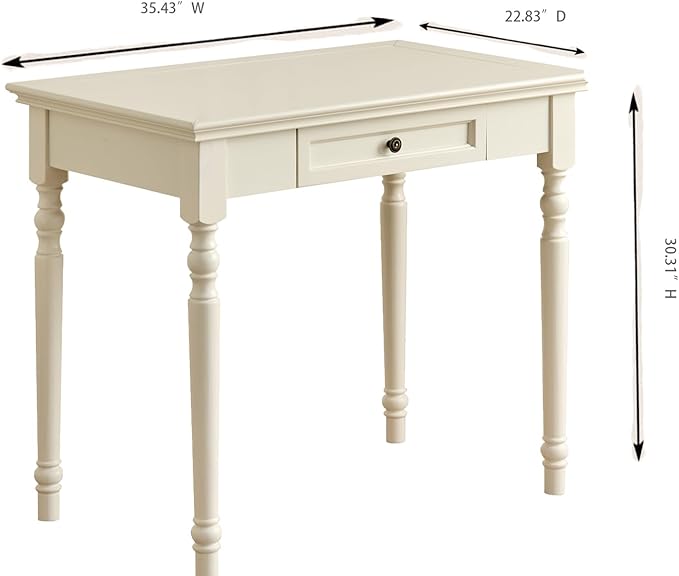35” White Solid Wood Writing Desk with Drawers Farmhouse Computer Desk with File Storage Ideal for Home Office Bedroom or Study Room
