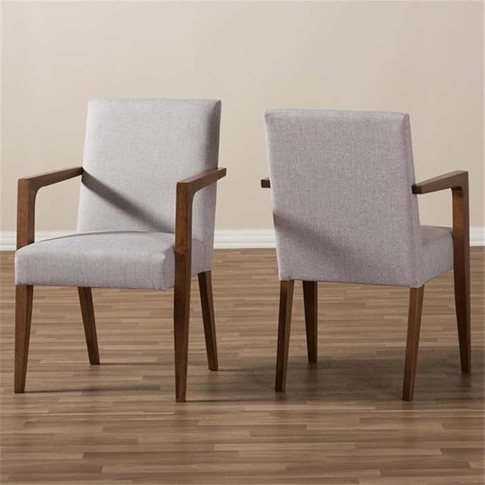 Baxton Studio Andrea Upholstered Arm Chair in Gray Beige (Set of 2)