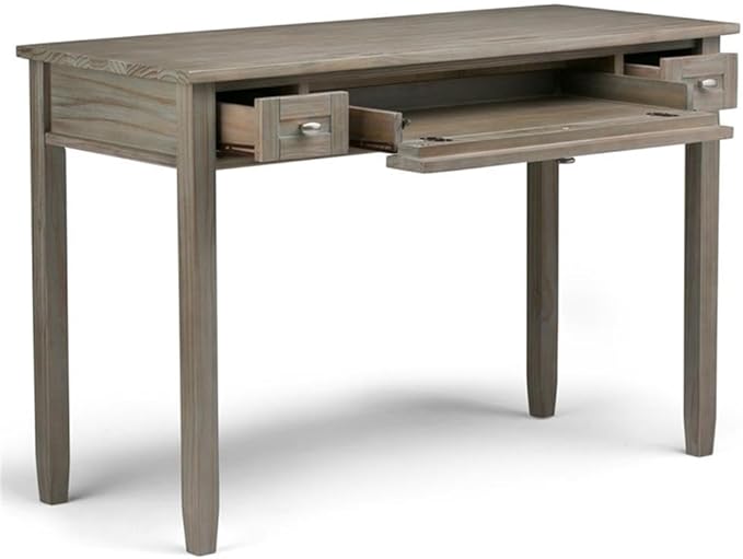 Pemberly Row Transitional Wood Writing Desk 48 in Wide Distressed Gray Finish Solid Wood Construction Shaker Style Drawers Keyboard Tray Office Desk for Home or Living Room