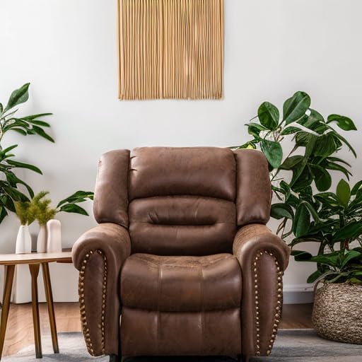 ANJ Electric Recliner Chair W/Breathable Bonded Leather Classic Single Sofa Home Theater Recliner Seating W/USB Port (Nut Brown)