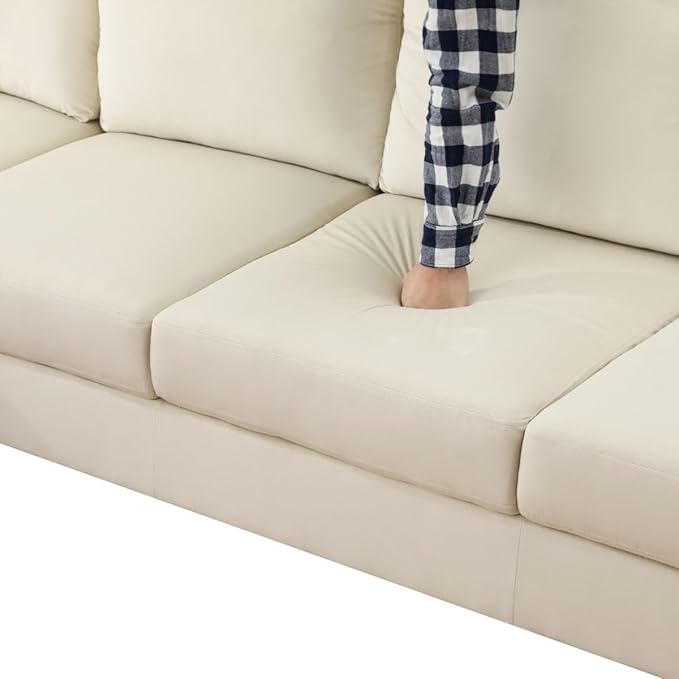 L Shape 2-Piece Home Modular Sectional Sofa Comfy Cozy Corner Sofas Small Fabric Couch with Pillow for Modern Living Room/Bedroom/Office/Apartment Beige Lint