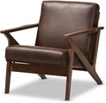 BOWERY HILL Faux Leather Accent Arm Chair Brown Distressed Upholstery Rubber Wood Frame Mid-Century Modern Style Removable Cushions 29.53'' H x 27.95'' W x 33.07'' D Living Room Seating