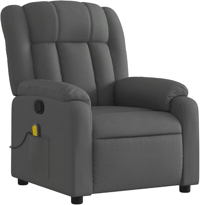 vidaXL Dark Gray Fabric Massage Recliner Chair - Manual Lounge Seating with Vibration Massage Adjustable Footrest for Living Room or Bedroom Comfort