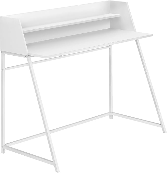 Penau Contemporary Computer Desk for Home Office Modern White Laminate Finish Sturdy Metal Base Hutch with Shelf 48 Inch