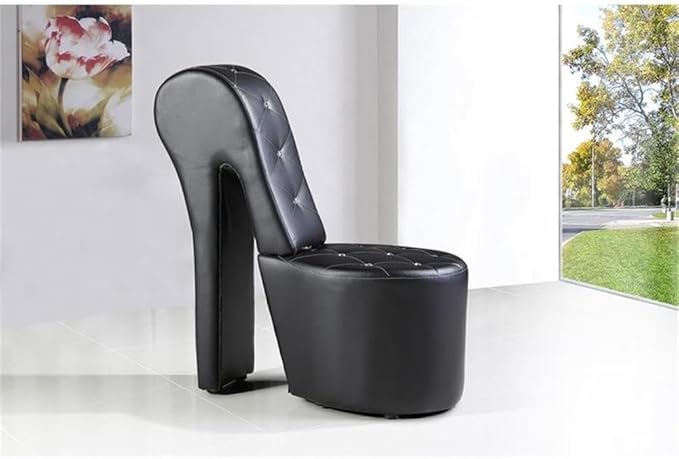 Best Master Furniture High Heel Faux Leather Shoe Chair with Crystal Studs Black