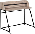 Pemberly Row Computer Desk 47.25 W x 23.75 D x 39.25 H Particle Board and Metal Dark Taupe and Black Finish Storage Hutch with Shelf Contemporary Home Office Laptop or Writing Table