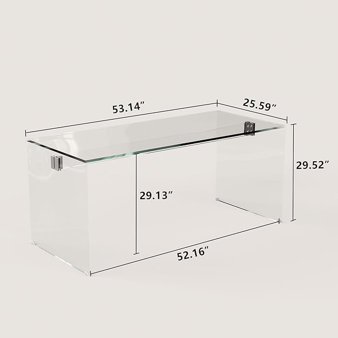 Clear Tempered Glass Writing Desk – Minimalist Modern Computer Table with Metal Joints for Home Office or Study