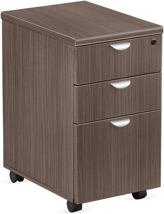 NBF Esquire 16 W Office Files Pedestal Cabinet - 3 Drawer File Cabinet with Lock - Mahogany Laminate Office Filing Cabinets - Modern Mobile File Cabinet Document Storage (22 D x 28 H Gray)