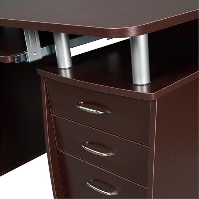 Pemberly Row 48 Wide Home Office Computer Desk in Gray with CPU Storage Cabinet and Hanging File Cabinet Brown