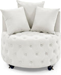 Swivel Barrel Chair Velvet Swivel Accent Sofa with 3 Pillows and 4 Wheels Modern Round Oversized Swivel Chair 360 Degree Swivel Sofa Chair Swivel Barrel Chair for Living Room Reception Room Beige