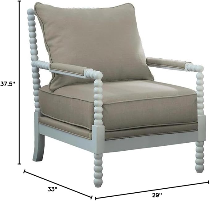 BOWERY HILL Transitional Accent Chair with Ottoman 19.5 Seat Height Solid Wood Frame Polyester Blend Upholstery Beige and White Finish Comfortable Medium-Firm Cushion Classic Living Room