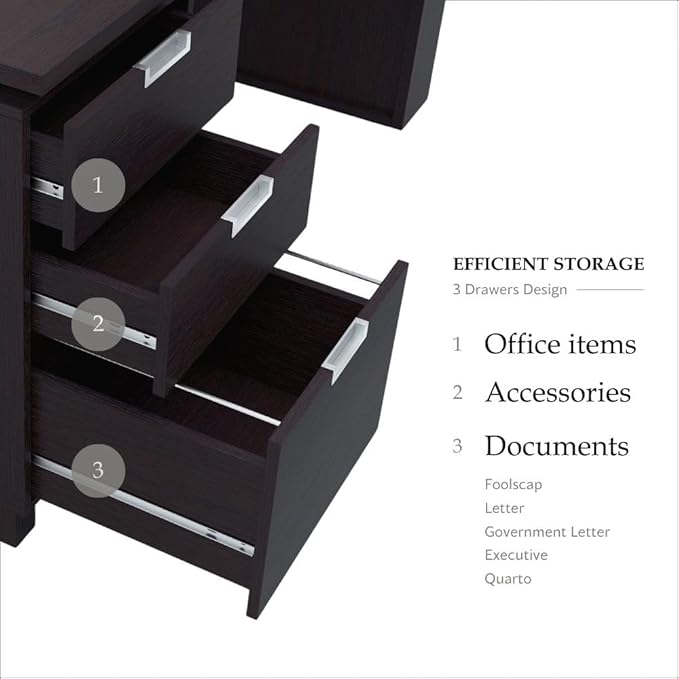 Furniture of America Collin Modern 3-Drawer and 2 Magazine Racks Wood 60-inch Office Desk with Built-in File Cabinet for Study Room Home Office Espresso