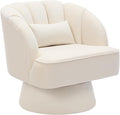 Modern 360° Swivel Barrel Accent Chair Velvet Upholstered Armchair with Soft Pillow Lounge Wide Upholstered Round Reading Chair Single Sofa Seatin for Living RoomBedroomVanity(Beige)