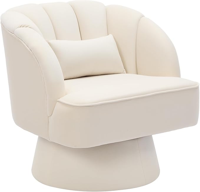 Mid Century Modern Swivel Barrel Chair - 360° Swivel Accent Chair with Plush Velvet Upholstery &amp Wide Cushioned Seat Round Lounge Sofa Chair for Living Room Bedroom Office (Beige 1 PCS)