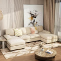 Furniwell Convertible Sectional Sofa Couch 4 Seat Sofa Set for Living Room U-Shaped Modern Fabric Modular Sofa Sleeper with Double Chaise &amp Memory Foam (Fabric White)
