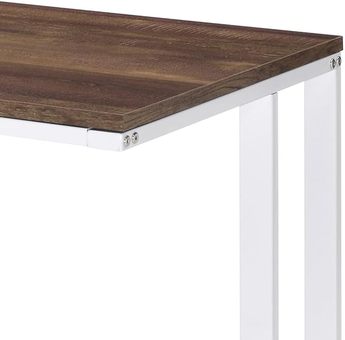 Walnut and White Writing Desk with USB Port - Spacious Rectangular Design - Open Base - for Home Offices &amp Bedrooms