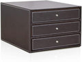 qiuqiu Office Cabinet File Box 3-Drawer Leather Filing Cabinets Desk 3 Layer Leather File Cabinet Drawer Style A4 Document Storage Box Business Office Supplies Furniture-Brown