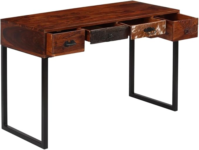 Home Office Desk Writing Desk with 4 Drawers Study Table for Adults/Student Vanity Makeup Dressing Table Save Space Work Desk PC Laptop Stand Brown