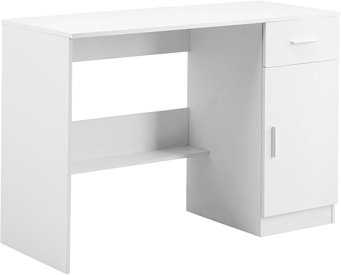 VEVOR Small Desk with Drawer Kids Desk for Bedroom Wooden Simple Study Table for Drawing Reading Writing Rectangle MDF Study Storage Table with Adjustable Shelf for Home Office White