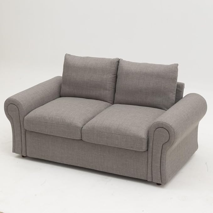 Panana Modern 2 Seater Loveseat Sofa Couch with Storage Dark Grey or Light Color Choice of Curved Sock or Track Arm Design (Light Gray 3 Seater - Ruched Arms)