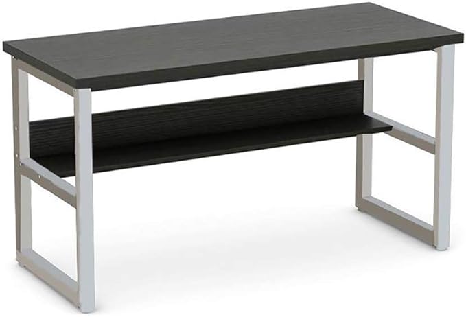 Wooden 43in Computer Desk with Storage Shelf and Metal Stand Modern PC Laptop Workstation Study Table at Home Office Table (Black Desktop+White Legs)