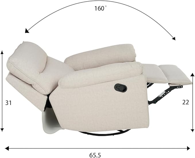 Reclining Sofa Rocking Recliner Chair Manual Adjustable 360 Swivel with Ergonomics Overstuffed Lumbar Arm Support Natural Fabric Surface Made for Living Room Bedroom Nursery Milk White