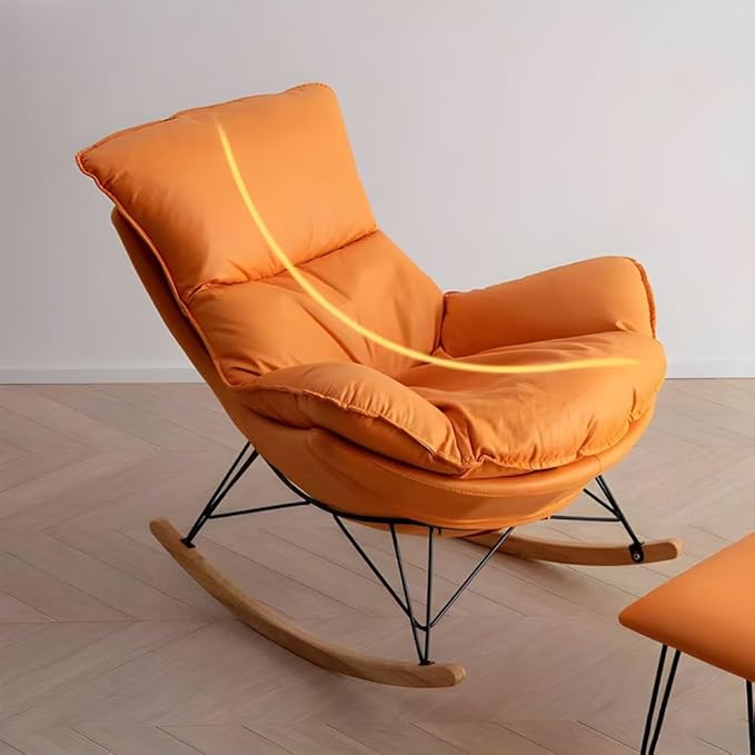 LITFAD Modern Rocking Glider Chair Upholstered Rocking Seat Comfy Rest Reading Chair Water Resistant Nursery Chair for Living Room Bedroom Office - Orange with Ottoman