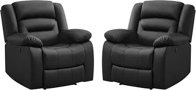 EBELLO Classic Power Recliner Chair Faux Leather Oversized Electric Overstuffed Chair with Thicked Cushion and Back Single Sofa with Comfortable Armchair Black 2Pcs