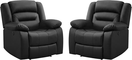 EBELLO Classic Power Recliner Chair Faux Leather Oversized Electric Overstuffed Chair with Thicked Cushion and Back Single Sofa with Comfortable Armchair Black 2Pcs