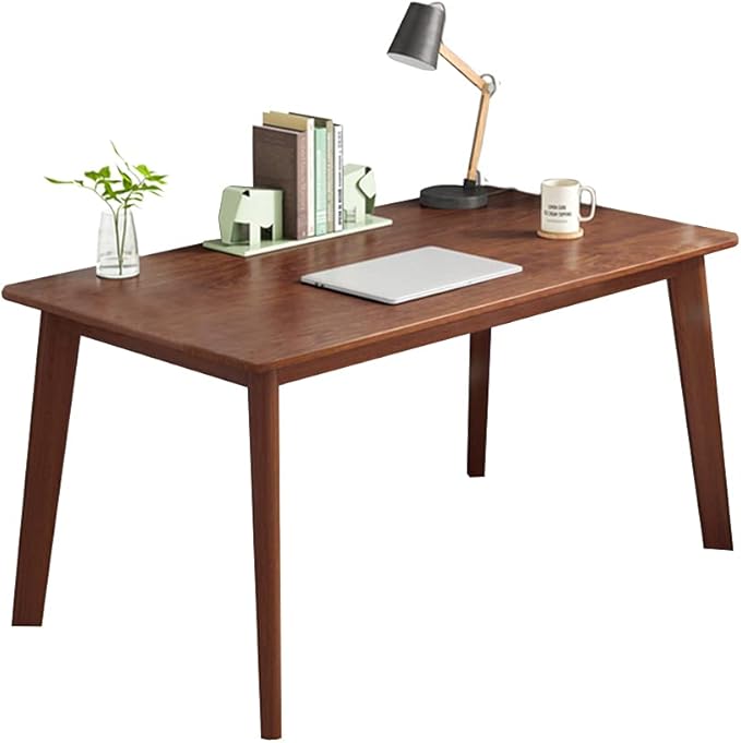 IOTXY Simple Wooden Writing Desk - Modern Minimalist Style PC Laptop Computer Workbench with Solid Wood Legs 47 W Home Office Work Table for TV Stand Music Video Live Broadcast Workstation Walnut