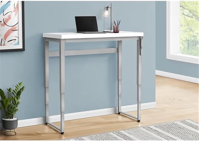 Monarch Specialties 7683 Computer Desk Home Office Standing Adjustable 48 L Work Laptop Metal Laminate Grey Contemporary Modern Desk-48 Adj.Height 47.25L x 23.75W x 29.5H White/Silver