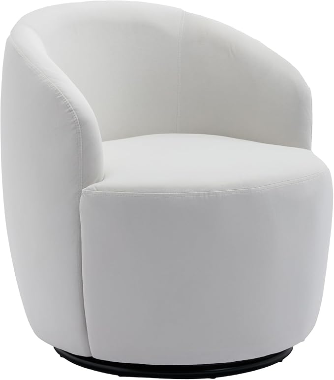 FOXHUNTER Swivel Barrel Chair 360° Small Single Sofa Armchair Comfy Round Sofa Chair Boucle Chairs Padded Armchair Modern Round Accent Arm Chairs for Living Room Bedroom Velvet White