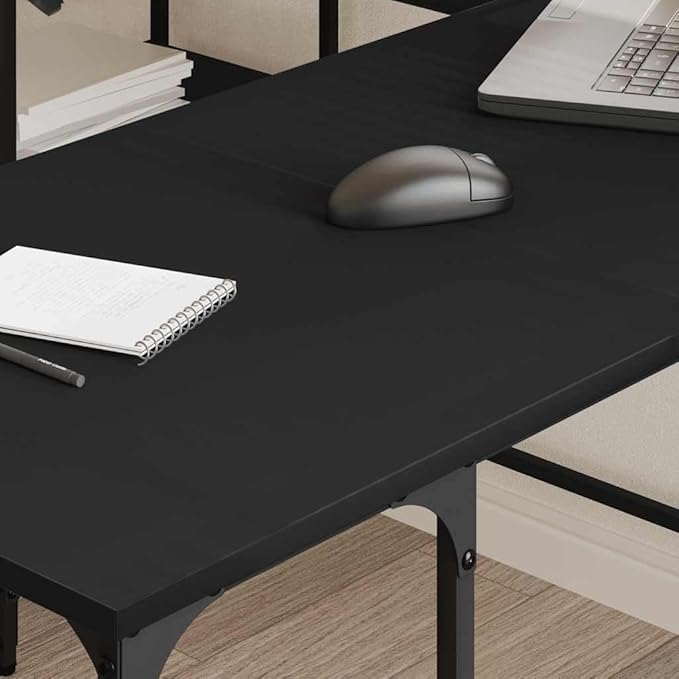 Large Black Engineered Wood Corner Desk Industrial Style Adjustable Feet Computer Desk for Home Office Study Dorm Room